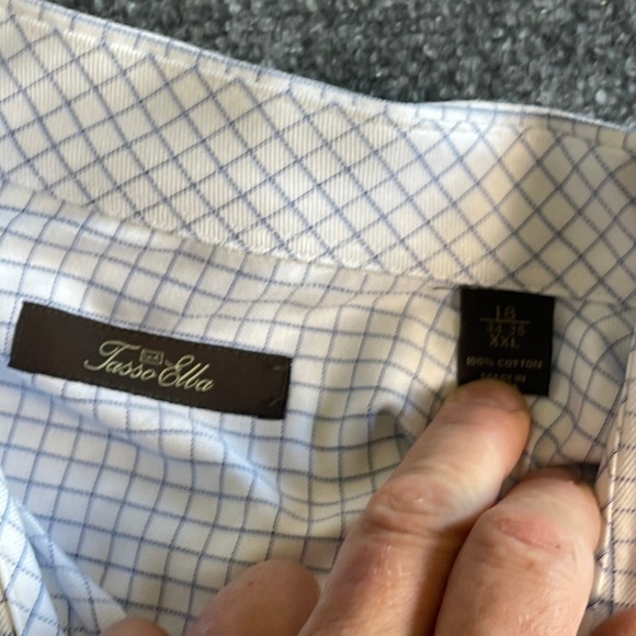 Tasso Elba Mens XXL 18 34-35 Dress Shirt White Blue Grid Check Cotton Long Slv - Picture 2 of 7